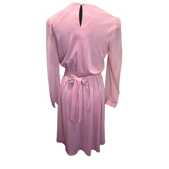 NWT Vintage 80s Amy Deb Mauve Pink Lace Chiffon Belted Dress 16 XLarge Cottage - Picture 2 of 6